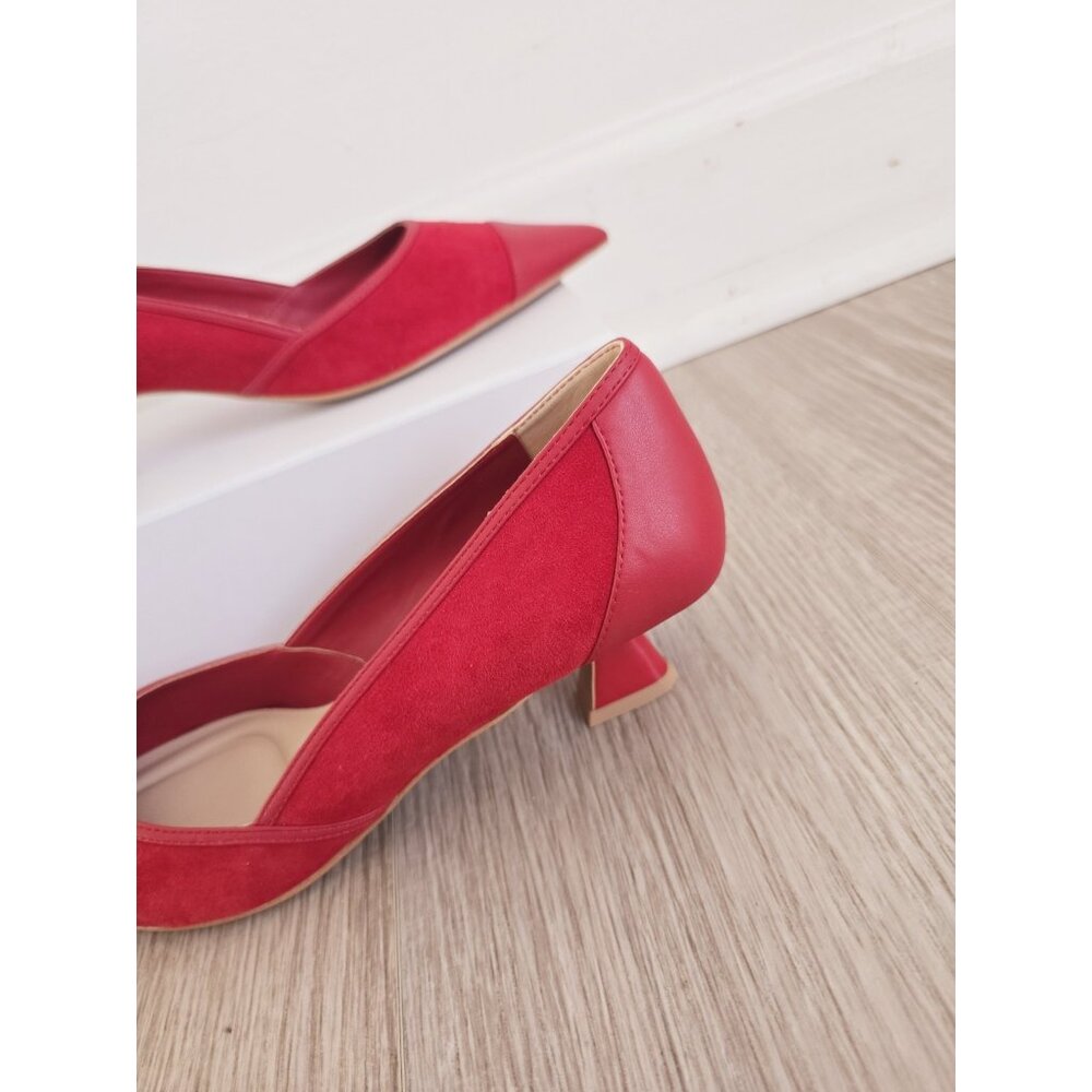 Franco Sarto Pointed Cap Toe Red Kitten Heel Darcy Suede Leather Slip On Shoes 9 - Picture 10 of 11